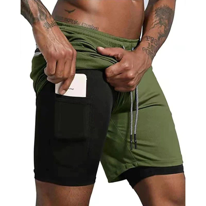 Sport Shorts Men Sportswear Double-Deck Running Shorts 2 in 1