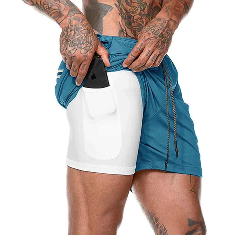 Sport Shorts Men Sportswear Double-Deck Running Shorts 2 in 1
