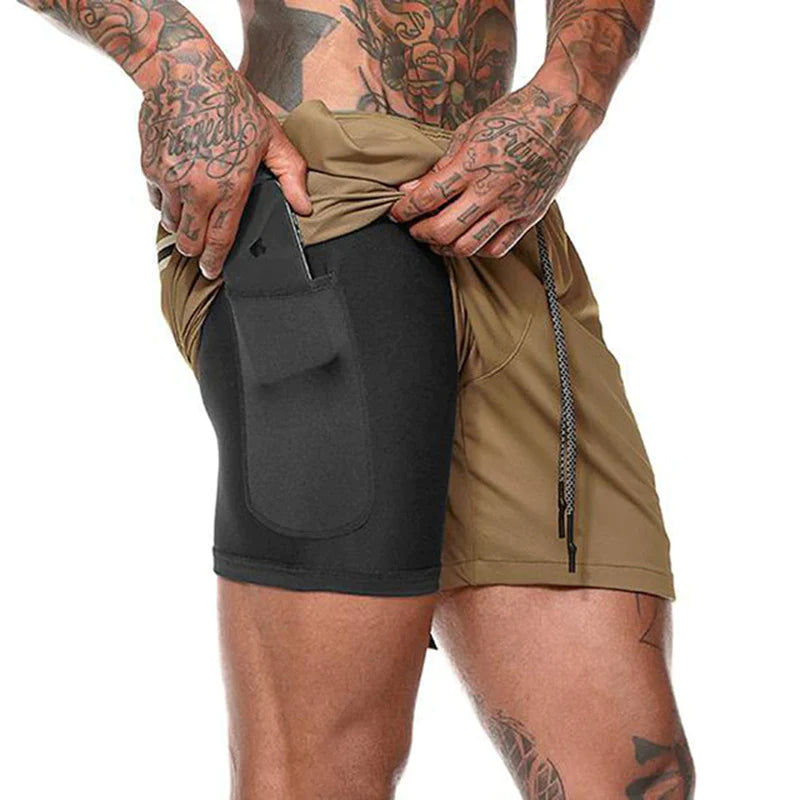 Sport Shorts Men Sportswear Double-Deck Running Shorts 2 in 1