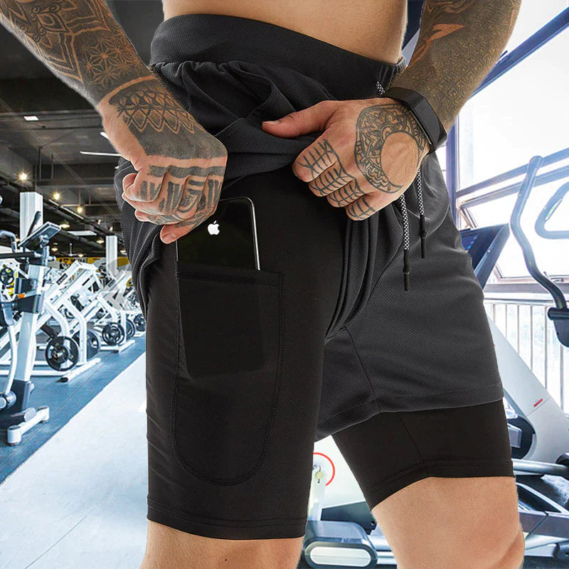 Sport Shorts Men Sportswear Double-Deck Running Shorts 2 in 1