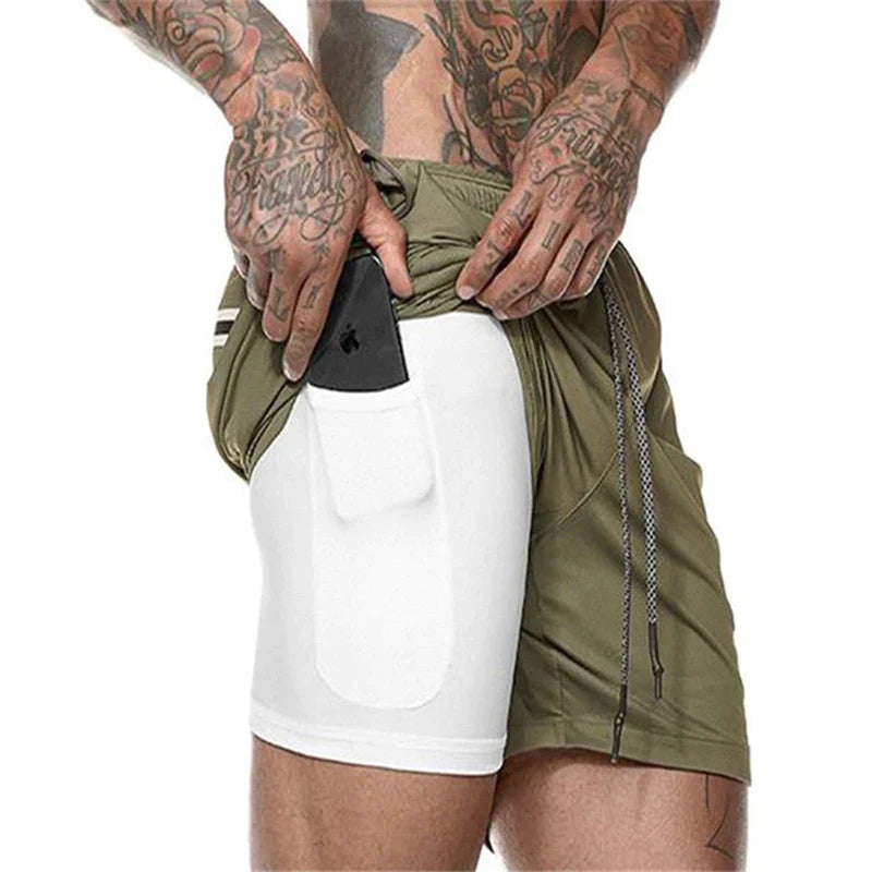 Sport Shorts Men Sportswear Double-Deck Running Shorts 2 in 1