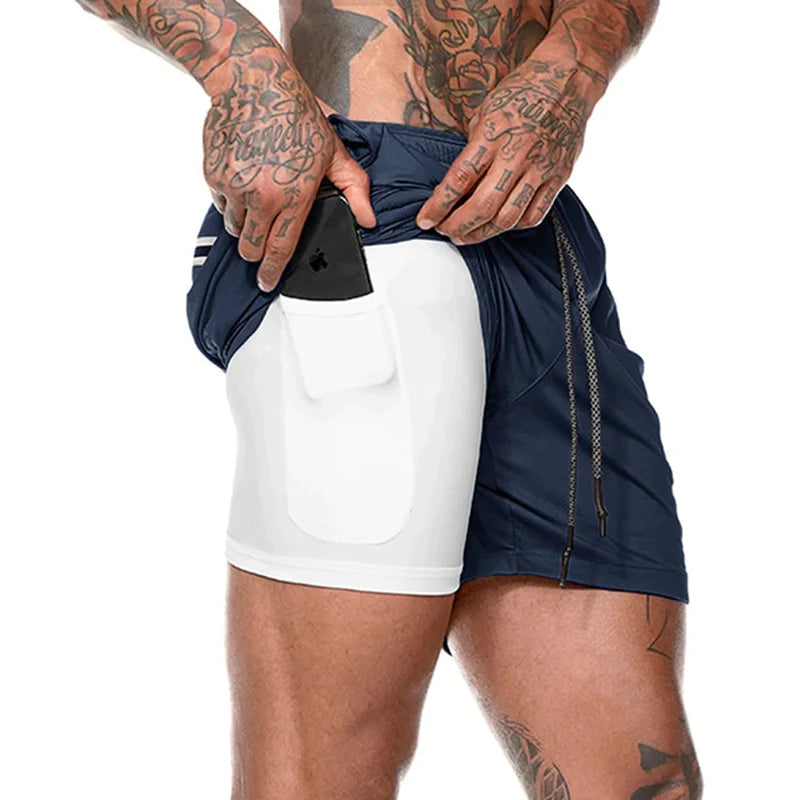 Sport Shorts Men Sportswear Double-Deck Running Shorts 2 in 1