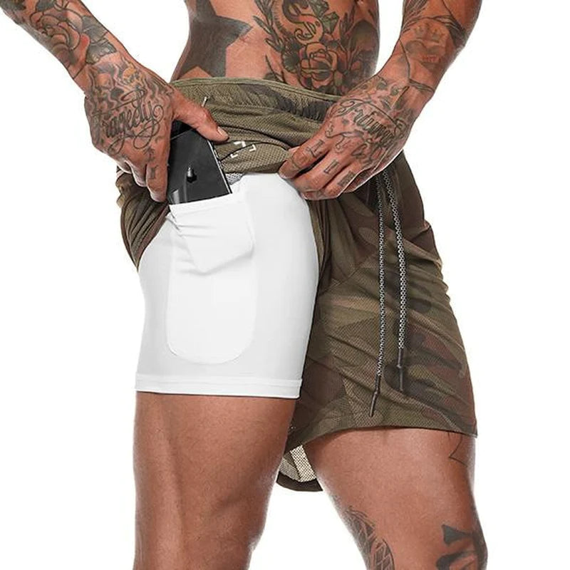 Sport Shorts Men Sportswear Double-Deck Running Shorts 2 in 1