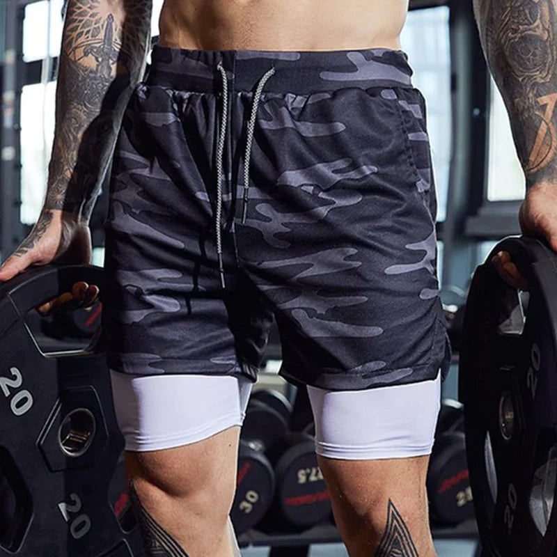 Sport Shorts Men Sportswear Double-Deck Running Shorts 2 in 1